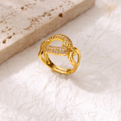 For Open Rings In Copper With 18K Real Gold Plated And Zircon Inlay, Golden Wedding Jewelry Accessory
