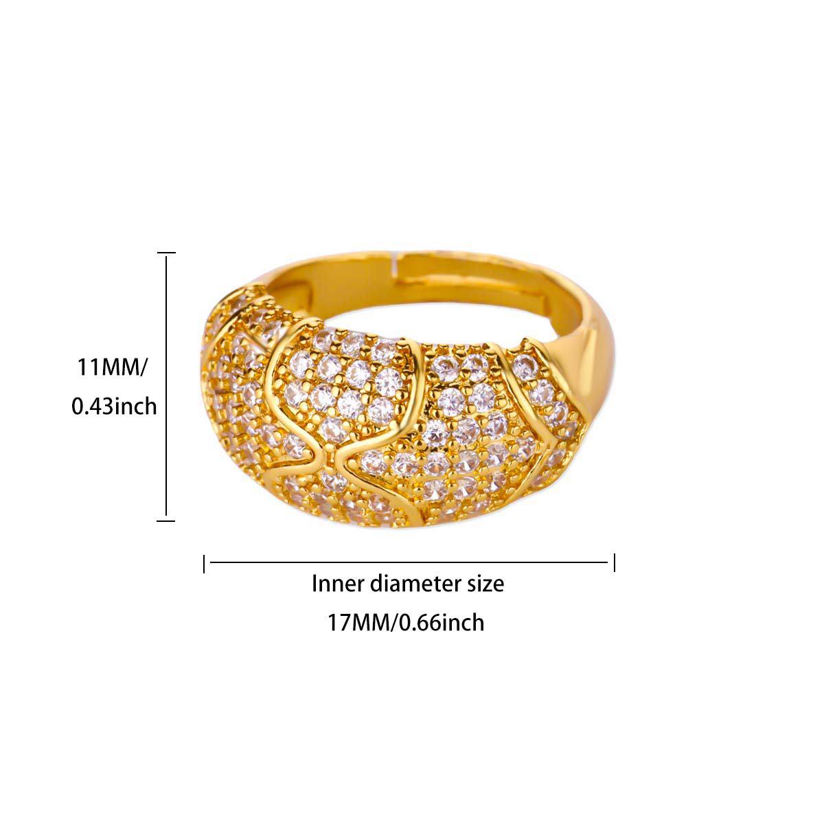 For Open Rings In Copper With 18K Real Gold Plated And Zircon Inlay, Golden Wedding Jewelry Accessory