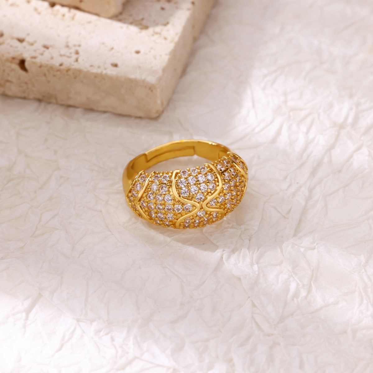 For Open Rings In Copper With 18K Real Gold Plated And Zircon Inlay, Golden Wedding Jewelry Accessory