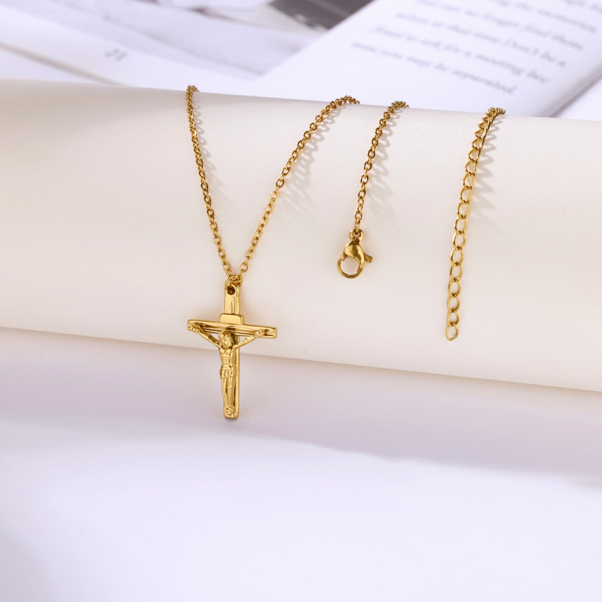 Punk Style Cross Necklace For Men And Women, 18K Real Gold Plated On Durable 304 Stainless Steel