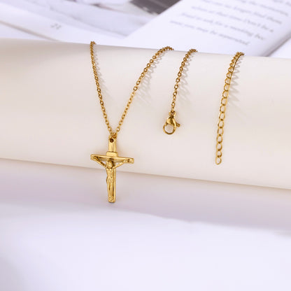 Punk Style Cross Necklace For Men And Women, 18K Real Gold Plated On Durable 304 Stainless Steel