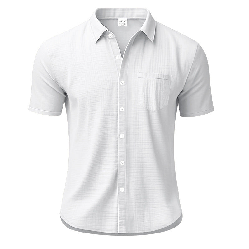 Solid Color Casual Linen Blouse With Short Sleeve And Shirt Collar For Men