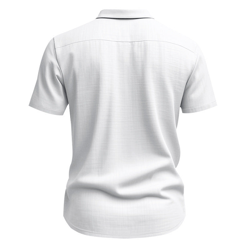 Solid Color Casual Linen Blouse With Short Sleeve And Shirt Collar For Men