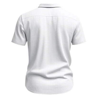 Solid Color Casual Linen Blouse With Short Sleeve And Shirt Collar For Men