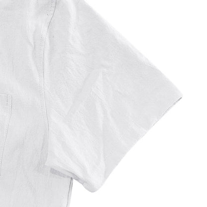 Solid Color Casual Linen Blouse With Short Sleeve And Shirt Collar For Men