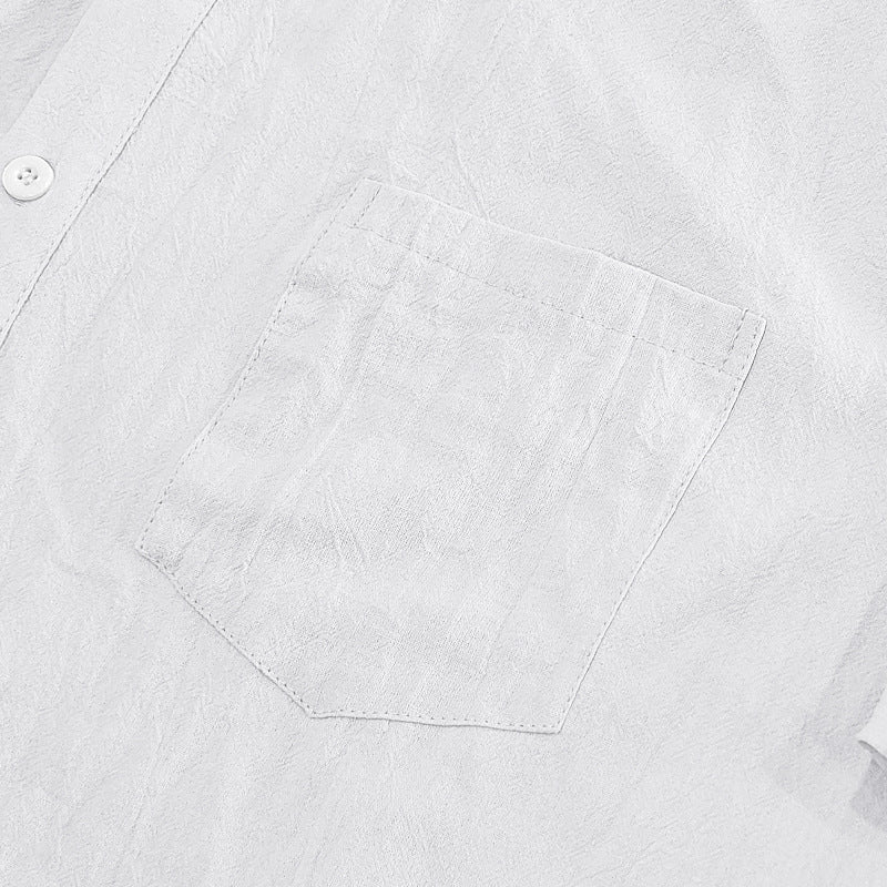 Solid Color Casual Linen Blouse With Short Sleeve And Shirt Collar For Men