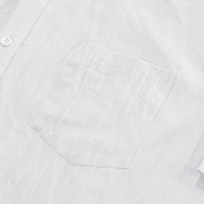 Solid Color Casual Linen Blouse With Short Sleeve And Shirt Collar For Men
