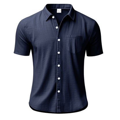Solid Color Casual Linen Blouse With Short Sleeve And Shirt Collar For Men