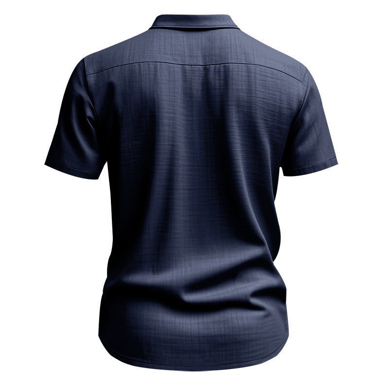 Solid Color Casual Linen Blouse With Short Sleeve And Shirt Collar For Men