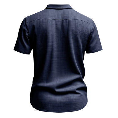 Solid Color Casual Linen Blouse With Short Sleeve And Shirt Collar For Men