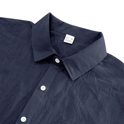 Solid Color Casual Linen Blouse With Short Sleeve And Shirt Collar For Men