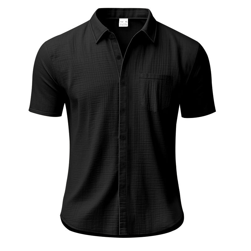 Solid Color Casual Linen Blouse With Short Sleeve And Shirt Collar For Men