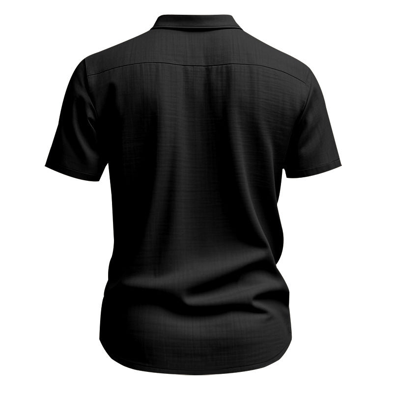 Solid Color Casual Linen Blouse With Short Sleeve And Shirt Collar For Men