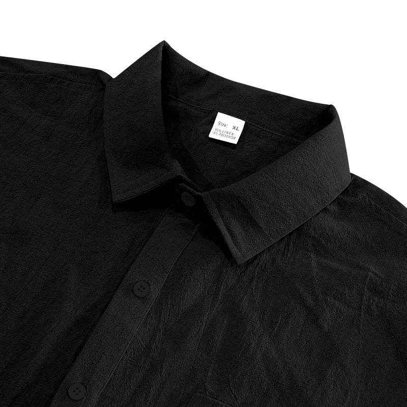 Solid Color Casual Linen Blouse With Short Sleeve And Shirt Collar For Men