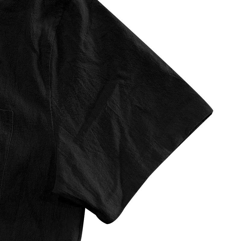 Solid Color Casual Linen Blouse With Short Sleeve And Shirt Collar For Men