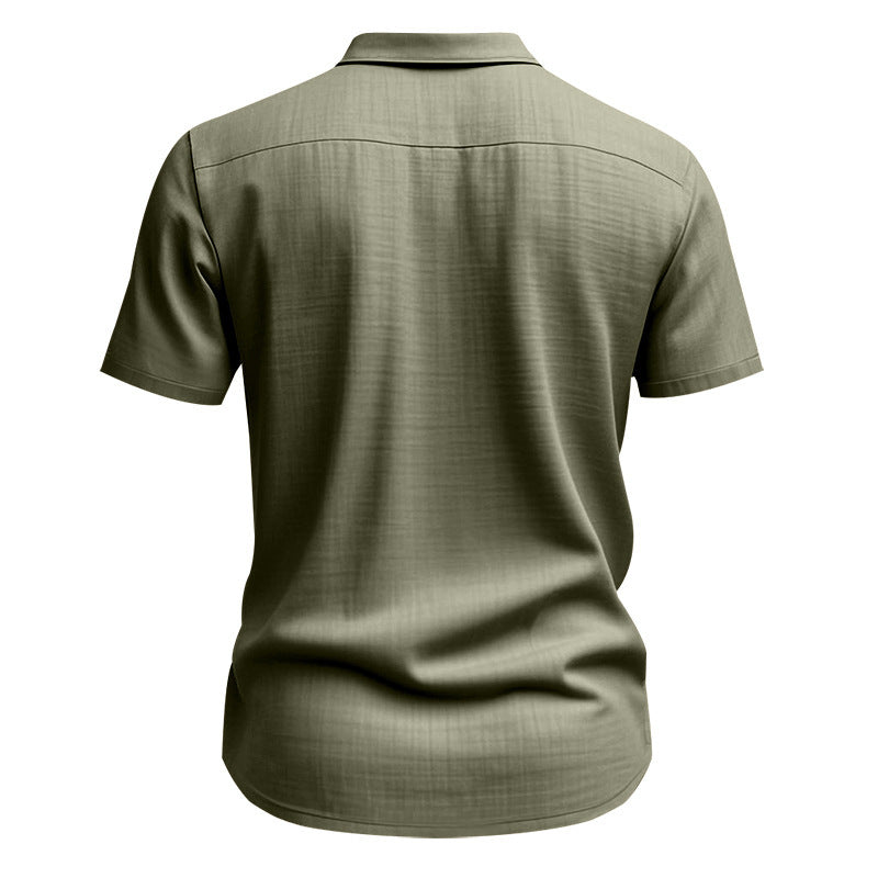 Solid Color Casual Linen Blouse With Short Sleeve And Shirt Collar For Men