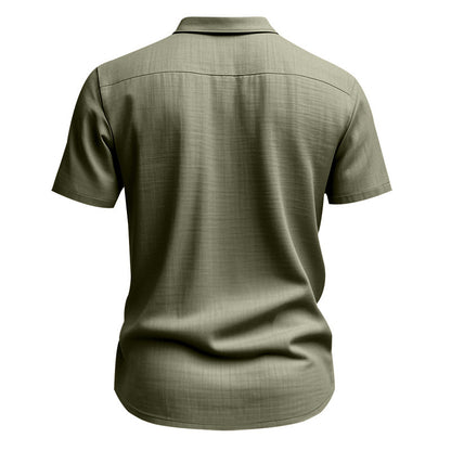 Solid Color Casual Linen Blouse With Short Sleeve And Shirt Collar For Men