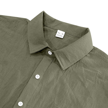 Solid Color Casual Linen Blouse With Short Sleeve And Shirt Collar For Men