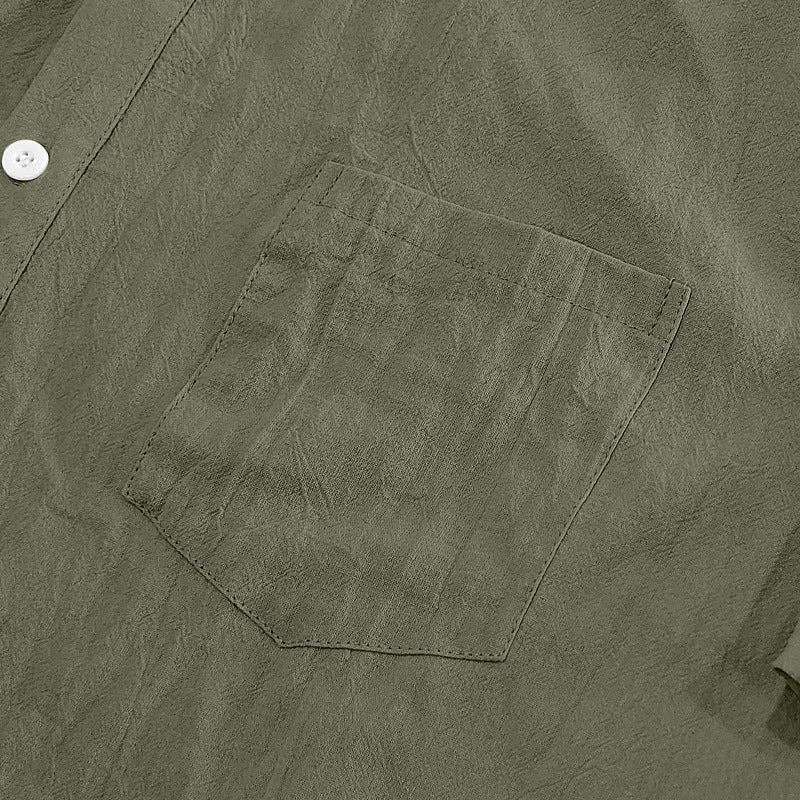 Solid Color Casual Linen Blouse With Short Sleeve And Shirt Collar For Men
