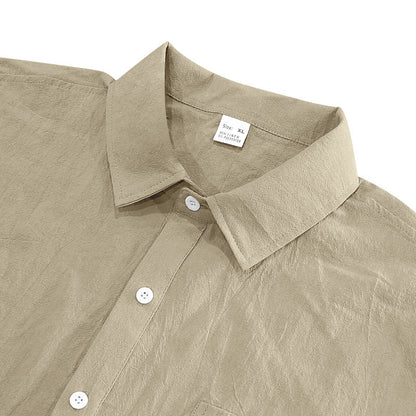Solid Color Casual Linen Blouse With Short Sleeve And Shirt Collar For Men