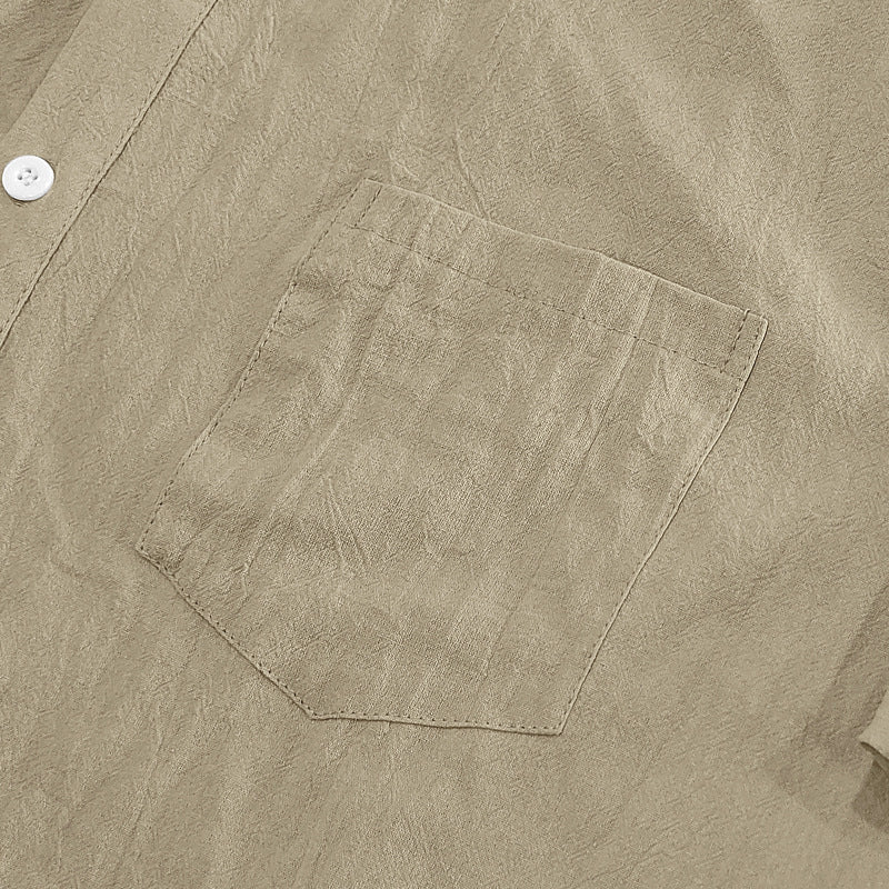 Solid Color Casual Linen Blouse With Short Sleeve And Shirt Collar For Men