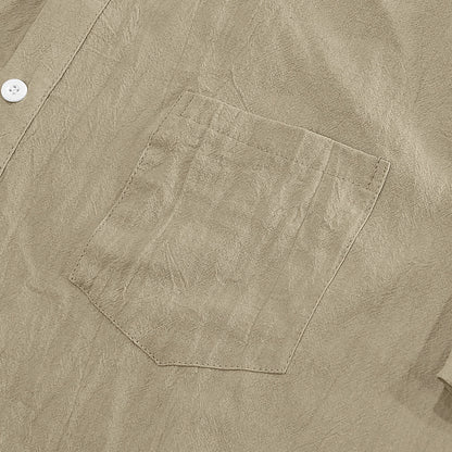 Solid Color Casual Linen Blouse With Short Sleeve And Shirt Collar For Men
