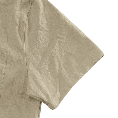 Solid Color Casual Linen Blouse With Short Sleeve And Shirt Collar For Men