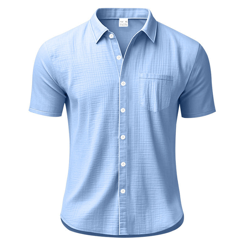 Solid Color Casual Linen Blouse With Short Sleeve And Shirt Collar For Men