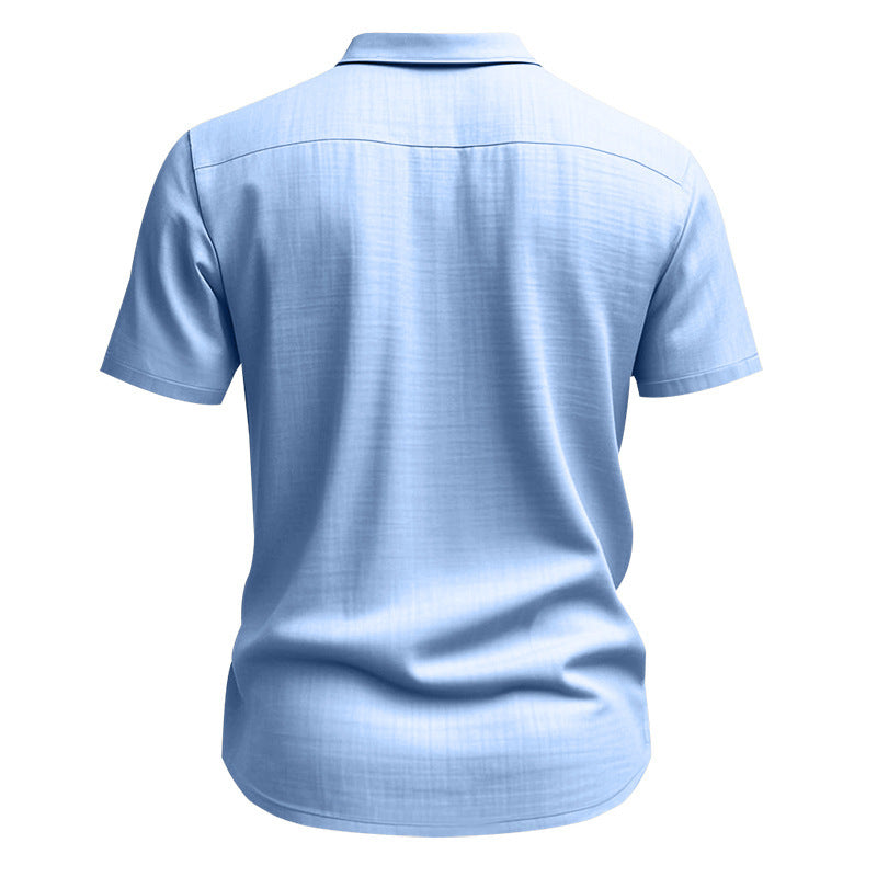 Solid Color Casual Linen Blouse With Short Sleeve And Shirt Collar For Men