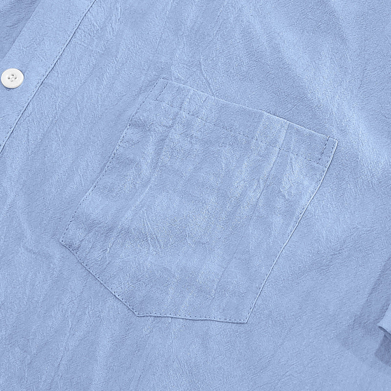 Solid Color Casual Linen Blouse With Short Sleeve And Shirt Collar For Men