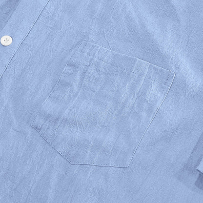 Solid Color Casual Linen Blouse With Short Sleeve And Shirt Collar For Men