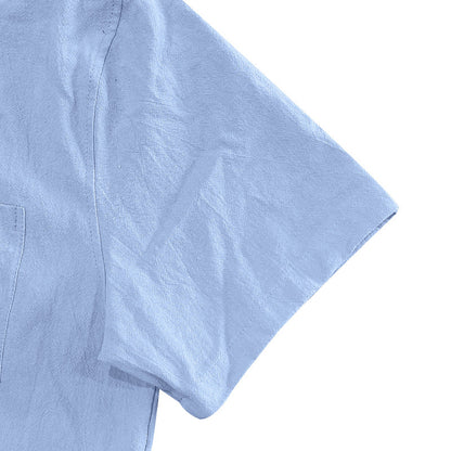 Solid Color Casual Linen Blouse With Short Sleeve And Shirt Collar For Men