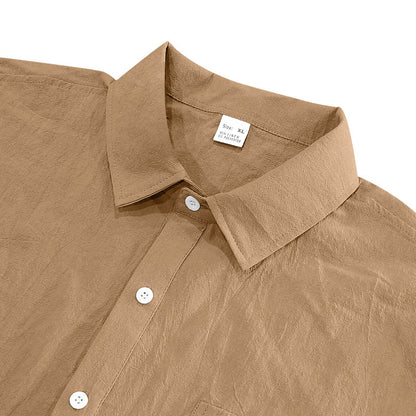 Solid Color Casual Linen Blouse With Short Sleeve And Shirt Collar For Men