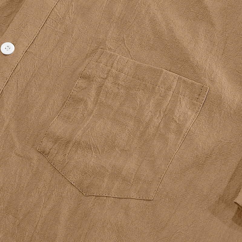 Solid Color Casual Linen Blouse With Short Sleeve And Shirt Collar For Men