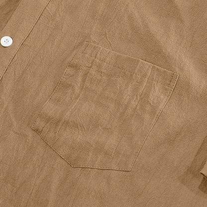 Solid Color Casual Linen Blouse With Short Sleeve And Shirt Collar For Men
