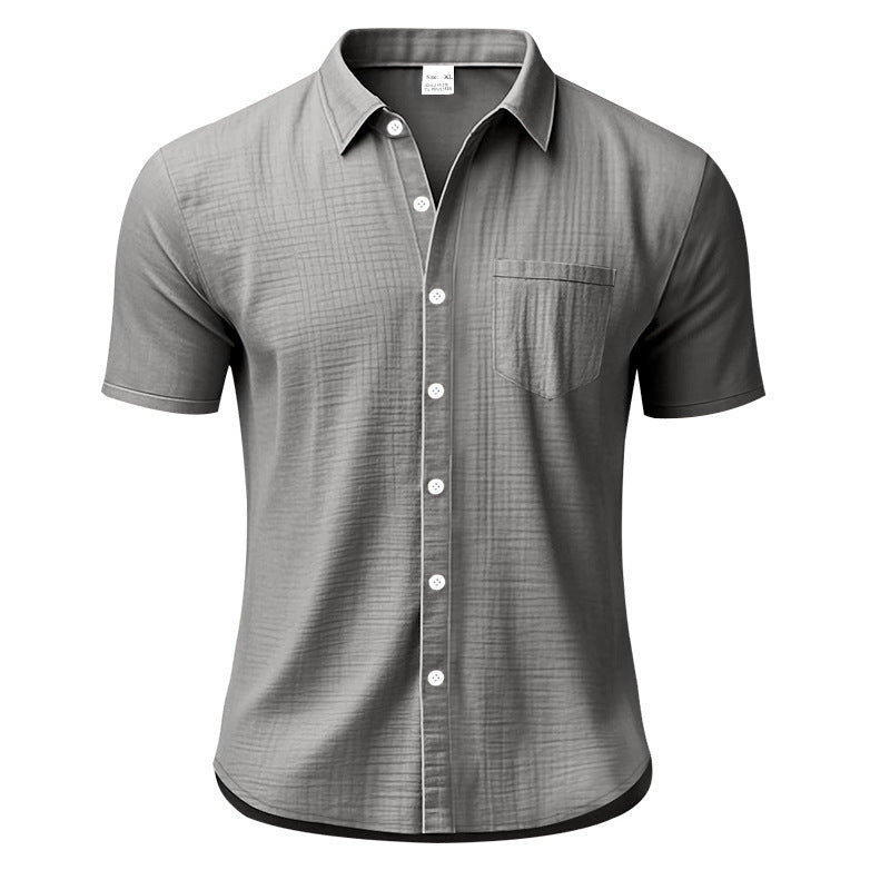 Solid Color Casual Linen Blouse With Short Sleeve And Shirt Collar For Men