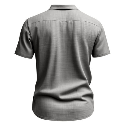 Solid Color Casual Linen Blouse With Short Sleeve And Shirt Collar For Men