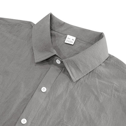 Solid Color Casual Linen Blouse With Short Sleeve And Shirt Collar For Men