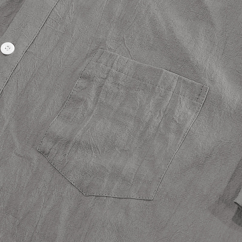 Solid Color Casual Linen Blouse With Short Sleeve And Shirt Collar For Men