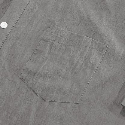 Solid Color Casual Linen Blouse With Short Sleeve And Shirt Collar For Men