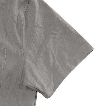 Solid Color Casual Linen Blouse With Short Sleeve And Shirt Collar For Men