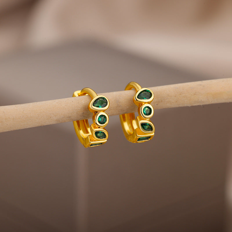 Geometric Earrings For Women In 18K Real Gold Plated Copper Featuring Zircon Inlay