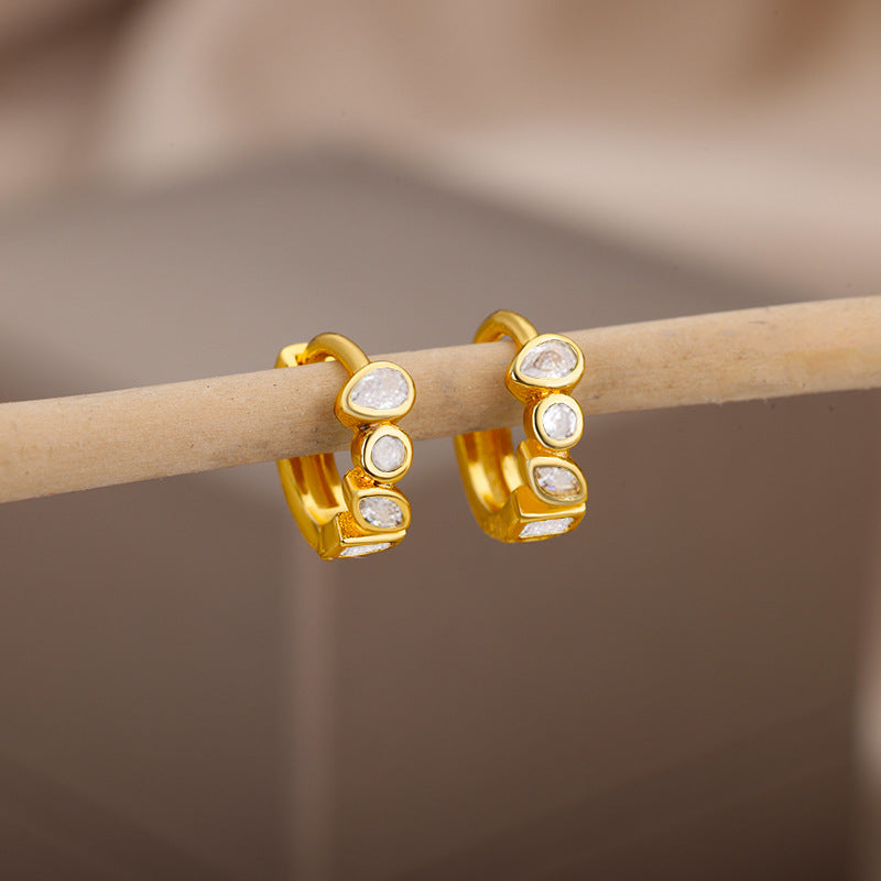 Geometric Earrings For Women In 18K Real Gold Plated Copper Featuring Zircon Inlay
