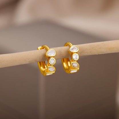 Geometric Earrings For Women In 18K Real Gold Plated Copper Featuring Zircon Inlay