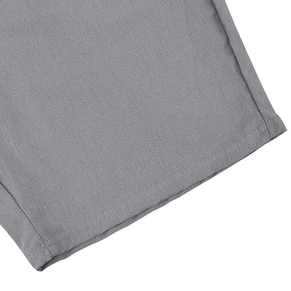 Men's Casual Khaki Linen Shorts Co-ord Set With V Neck Long Sleeve Top And Shorts