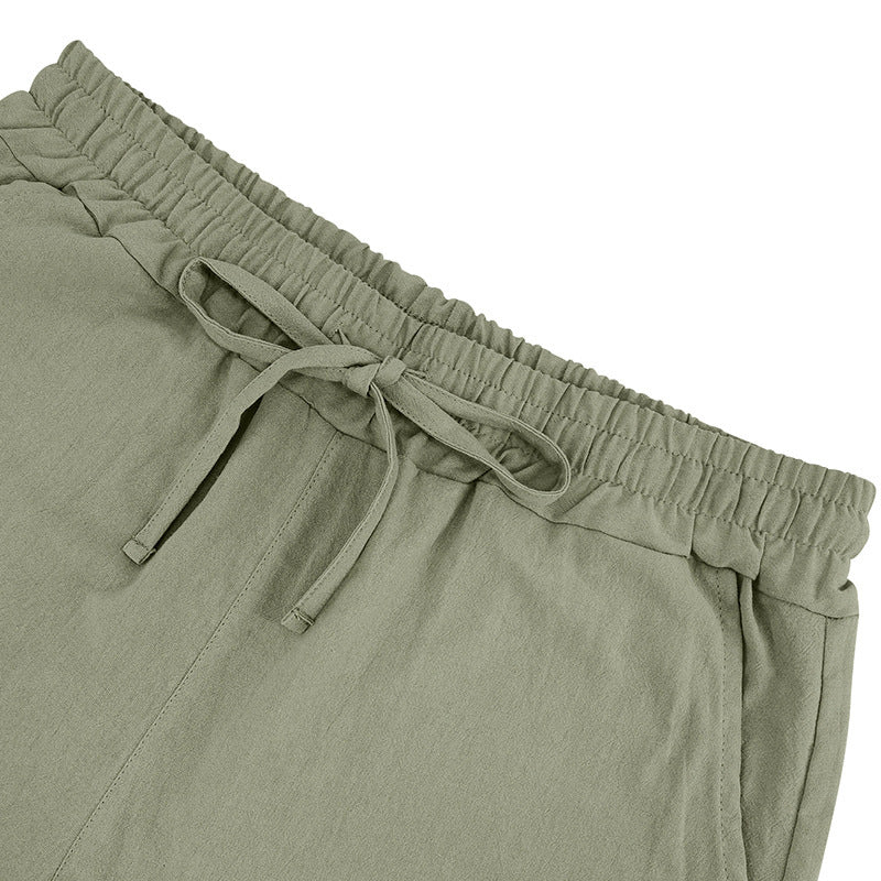 Men's Casual Beach Shorts Co-ord Set In Army Green Linen With Shirt Collar For Comfortable Summer Wear