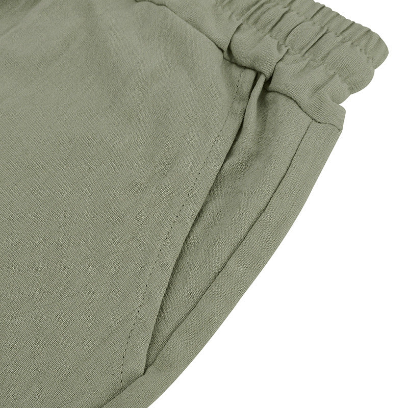 Men's Casual Beach Shorts Co-ord Set In Army Green Linen With Shirt Collar For Comfortable Summer Wear