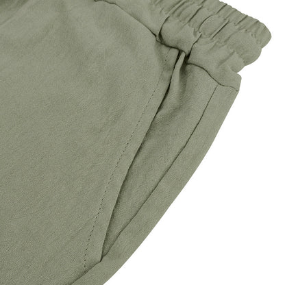 Men's Casual Beach Shorts Co-ord Set In Army Green Linen With Shirt Collar For Comfortable Summer Wear