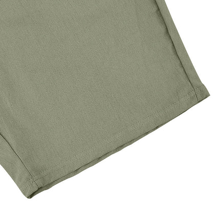 Men's Casual Beach Shorts Co-ord Set In Army Green Linen With Shirt Collar For Comfortable Summer Wear