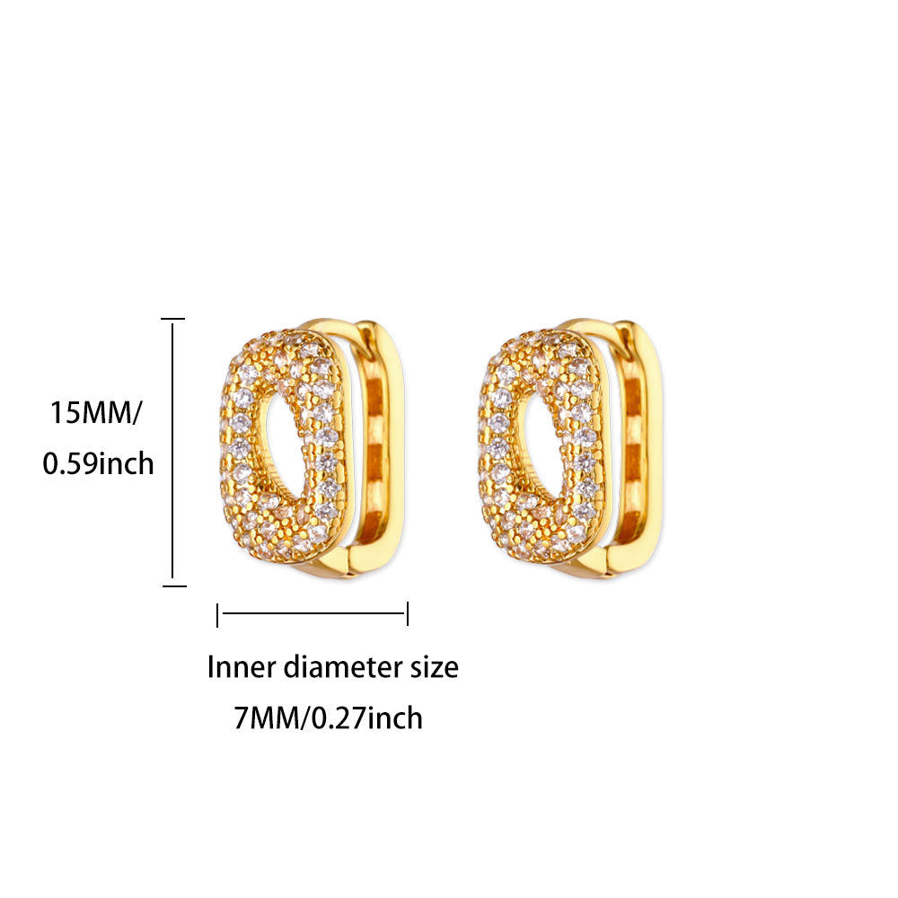 Geometric Earrings For Women In 18K Real Gold Plated Copper Featuring Zircon Inlay